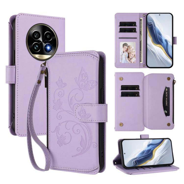Butterfly Love Flower Multi-card Zipper Wallet Leather Phone Case, For Realme C75 4G Global / 14x 5G India, For Realme 14 Pro+ 5G, For Realme 14 Pro+ 5G Global, For Realme 14 Pro 5G India, For Realme GT 7 Pro 5G / GT7 Pro Racing, For Realme C63 5G Glob...