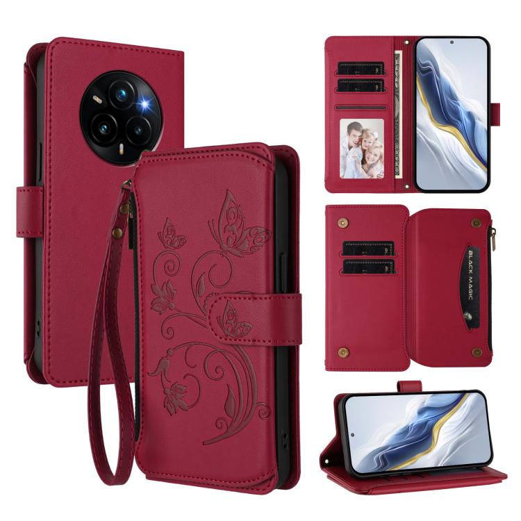 Butterfly Love Flower Multi-card Zipper Wallet Leather Phone Case, For Realme C75 4G Global / 14x 5G India, For Realme 14 Pro+ 5G, For Realme 14 Pro+ 5G Global, For Realme 14 Pro 5G India, For Realme GT 7 Pro 5G / GT7 Pro Racing, For Realme C63 5G Glob...