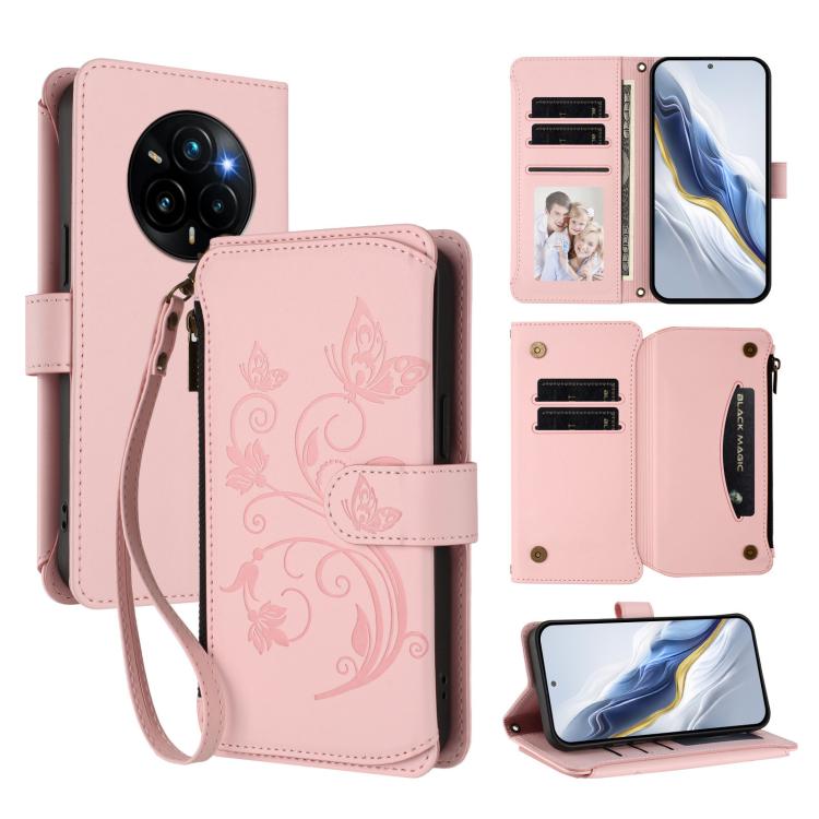 Butterfly Love Flower Multi-card Zipper Wallet Leather Phone Case, For Realme C75 4G Global / 14x 5G India, For Realme 14 Pro+ 5G, For Realme 14 Pro+ 5G Global, For Realme 14 Pro 5G India, For Realme GT 7 Pro 5G / GT7 Pro Racing, For Realme C63 5G Glob...