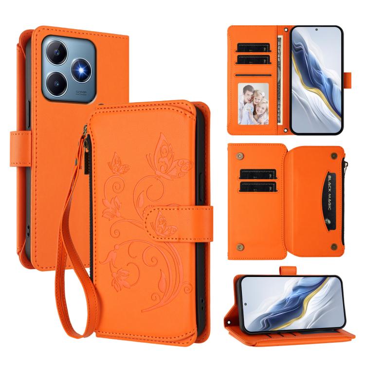 Butterfly Love Flower Multi-card Zipper Wallet Leather Phone Case, For Realme C75 4G Global / 14x 5G India, For Realme 14 Pro+ 5G, For Realme 14 Pro+ 5G Global, For Realme 14 Pro 5G India, For Realme GT 7 Pro 5G / GT7 Pro Racing, For Realme C63 5G Glob...