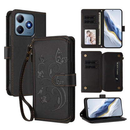 Butterfly Love Flower Multi-card Zipper Wallet Leather Phone Case, For Realme C75 4G Global / 14x 5G India, For Realme 14 Pro+ 5G, For Realme 14 Pro+ 5G Global, For Realme 14 Pro 5G India, For Realme GT 7 Pro 5G / GT7 Pro Racing, For Realme C63 5G Glob...