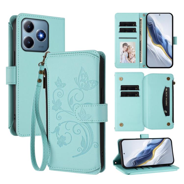 Butterfly Love Flower Multi-card Zipper Wallet Leather Phone Case, For Realme C75 4G Global / 14x 5G India, For Realme 14 Pro+ 5G, For Realme 14 Pro+ 5G Global, For Realme 14 Pro 5G India, For Realme GT 7 Pro 5G / GT7 Pro Racing, For Realme C63 5G Glob...