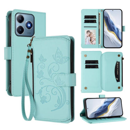 Butterfly Love Flower Multi-card Zipper Wallet Leather Phone Case, For Realme C75 4G Global / 14x 5G India, For Realme 14 Pro+ 5G, For Realme 14 Pro+ 5G Global, For Realme 14 Pro 5G India, For Realme GT 7 Pro 5G / GT7 Pro Racing, For Realme C63 5G Glob...