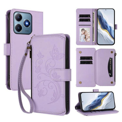 Butterfly Love Flower Multi-card Zipper Wallet Leather Phone Case, For Realme C75 4G Global / 14x 5G India, For Realme 14 Pro+ 5G, For Realme 14 Pro+ 5G Global, For Realme 14 Pro 5G India, For Realme GT 7 Pro 5G / GT7 Pro Racing, For Realme C63 5G Glob...
