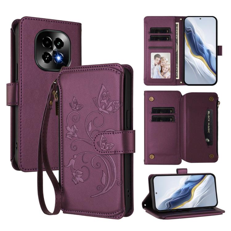 Butterfly Love Flower Multi-card Zipper Wallet Leather Phone Case, For Realme C75 4G Global / 14x 5G India, For Realme 14 Pro+ 5G, For Realme 14 Pro+ 5G Global, For Realme 14 Pro 5G India, For Realme GT 7 Pro 5G / GT7 Pro Racing, For Realme C63 5G Glob...