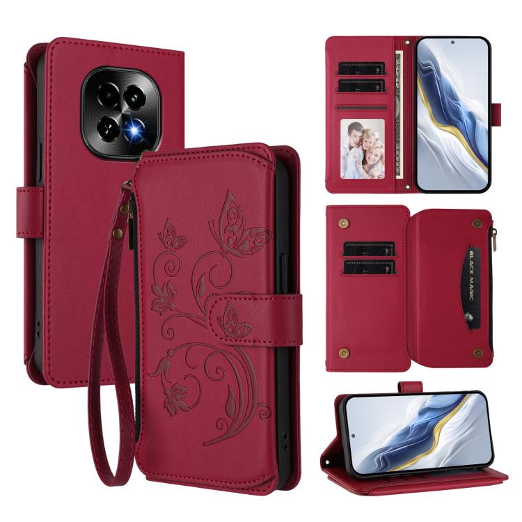 Butterfly Love Flower Multi-card Zipper Wallet Leather Phone Case, For Realme C75 4G Global / 14x 5G India, For Realme 14 Pro+ 5G, For Realme 14 Pro+ 5G Global, For Realme 14 Pro 5G India, For Realme GT 7 Pro 5G / GT7 Pro Racing, For Realme C63 5G Glob...