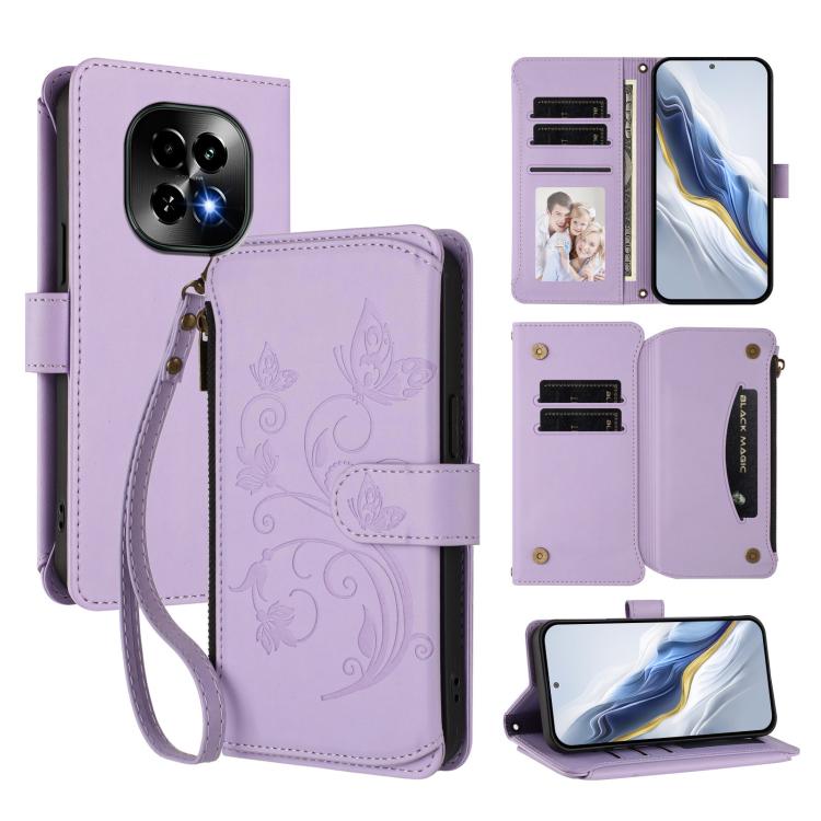 Butterfly Love Flower Multi-card Zipper Wallet Leather Phone Case, For Realme C75 4G Global / 14x 5G India, For Realme 14 Pro+ 5G, For Realme 14 Pro+ 5G Global, For Realme 14 Pro 5G India, For Realme GT 7 Pro 5G / GT7 Pro Racing, For Realme C63 5G Glob...