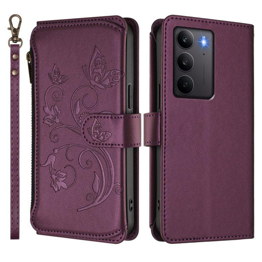 Butterfly Love Flower Multi-card Zipper Wallet Leather Phone Case, For Realme C75 4G Global / 14x 5G India, For Realme 14 Pro+ 5G, For Realme 14 Pro+ 5G Global, For Realme 14 Pro 5G India, For Realme GT 7 Pro 5G / GT7 Pro Racing, For Realme C63 5G Glob...