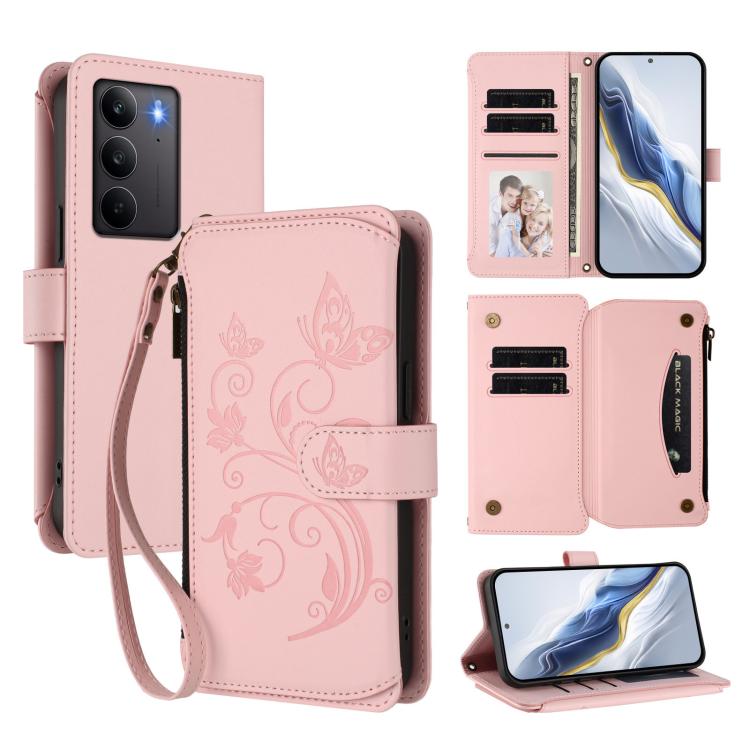 Butterfly Love Flower Multi-card Zipper Wallet Leather Phone Case, For Realme C75 4G Global / 14x 5G India, For Realme 14 Pro+ 5G, For Realme 14 Pro+ 5G Global, For Realme 14 Pro 5G India, For Realme GT 7 Pro 5G / GT7 Pro Racing, For Realme C63 5G Glob...