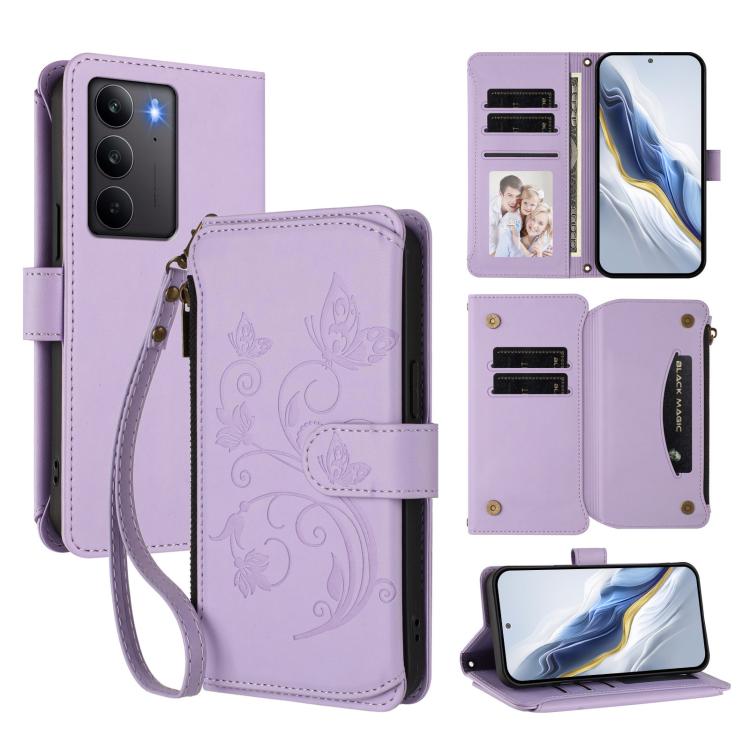 Butterfly Love Flower Multi-card Zipper Wallet Leather Phone Case, For Realme C75 4G Global / 14x 5G India, For Realme 14 Pro+ 5G, For Realme 14 Pro+ 5G Global, For Realme 14 Pro 5G India, For Realme GT 7 Pro 5G / GT7 Pro Racing, For Realme C63 5G Glob...