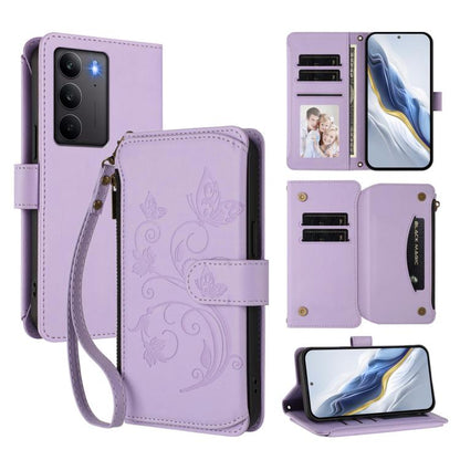 Butterfly Love Flower Multi-card Zipper Wallet Leather Phone Case, For Realme C75 4G Global / 14x 5G India, For Realme 14 Pro+ 5G, For Realme 14 Pro+ 5G Global, For Realme 14 Pro 5G India, For Realme GT 7 Pro 5G / GT7 Pro Racing, For Realme C63 5G Glob...