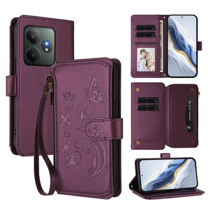 Butterfly Love Flower Multi-card Zipper Wallet Leather Phone Case, For Realme C75 4G Global / 14x 5G India, For Realme 14 Pro+ 5G, For Realme 14 Pro+ 5G Global, For Realme 14 Pro 5G India, For Realme GT 7 Pro 5G / GT7 Pro Racing, For Realme C63 5G Glob...