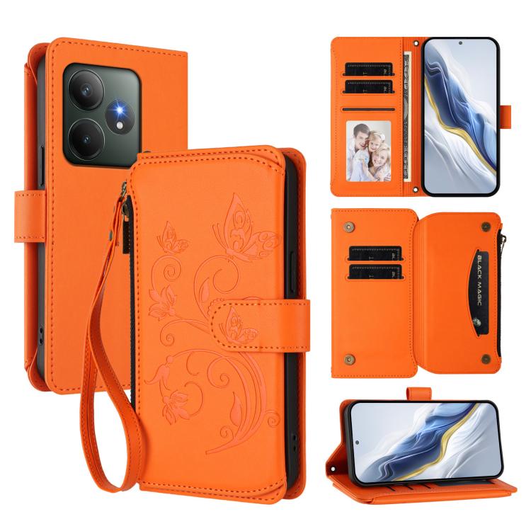 Butterfly Love Flower Multi-card Zipper Wallet Leather Phone Case, For Realme C75 4G Global / 14x 5G India, For Realme 14 Pro+ 5G, For Realme 14 Pro+ 5G Global, For Realme 14 Pro 5G India, For Realme GT 7 Pro 5G / GT7 Pro Racing, For Realme C63 5G Glob...