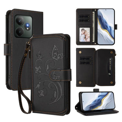 Butterfly Love Flower Multi-card Zipper Wallet Leather Phone Case, For Realme C75 4G Global / 14x 5G India, For Realme 14 Pro+ 5G, For Realme 14 Pro+ 5G Global, For Realme 14 Pro 5G India, For Realme GT 7 Pro 5G / GT7 Pro Racing, For Realme C63 5G Glob...
