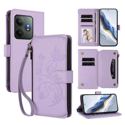 Butterfly Love Flower Multi-card Zipper Wallet Leather Phone Case, For Realme C75 4G Global / 14x 5G India, For Realme 14 Pro+ 5G, For Realme 14 Pro+ 5G Global, For Realme 14 Pro 5G India, For Realme GT 7 Pro 5G / GT7 Pro Racing, For Realme C63 5G Glob...