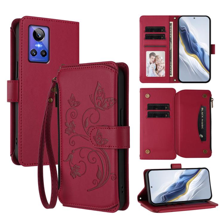 Butterfly Love Flower Multi-card Zipper Wallet Leather Phone Case, For Realme 10 Pro 5G, For Realme 10 Pro+ 5G, For Realme 10 4G Global, For Realme C30 4G / C30s / Narzo 50i, For Realme GT Neo 3T, For Realme 9 Pro+ 5G / Narzo 50 Pro 5G                 ...