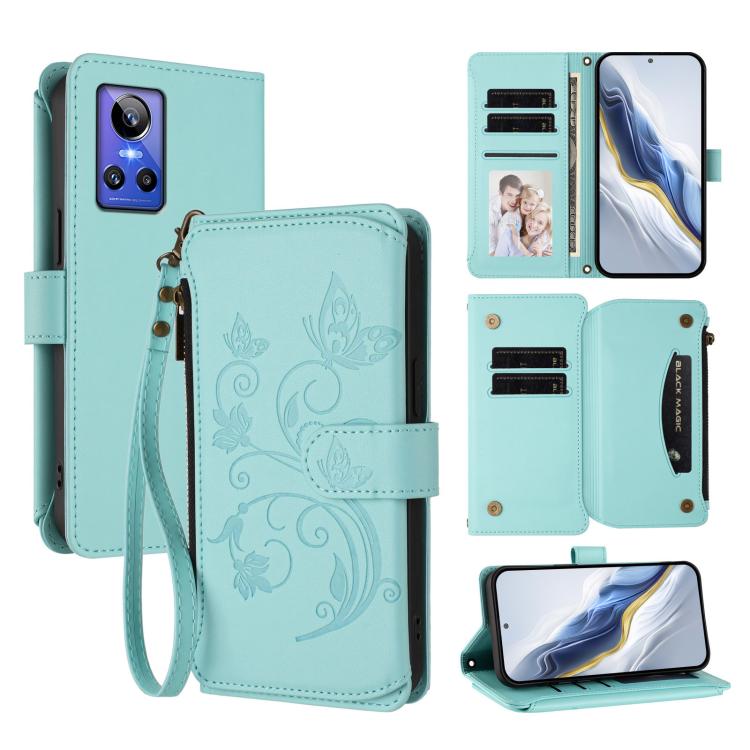 Butterfly Love Flower Multi-card Zipper Wallet Leather Phone Case, For Realme 10 Pro 5G, For Realme 10 Pro+ 5G, For Realme 10 4G Global, For Realme C30 4G / C30s / Narzo 50i, For Realme GT Neo 3T, For Realme 9 Pro+ 5G / Narzo 50 Pro 5G                 ...