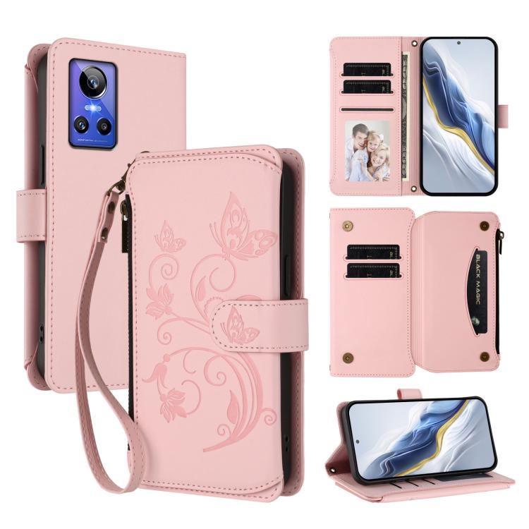 Butterfly Love Flower Multi-card Zipper Wallet Leather Phone Case, For Realme 10 Pro 5G, For Realme 10 Pro+ 5G, For Realme 10 4G Global, For Realme C30 4G / C30s / Narzo 50i, For Realme GT Neo 3T, For Realme 9 Pro+ 5G / Narzo 50 Pro 5G                 ...