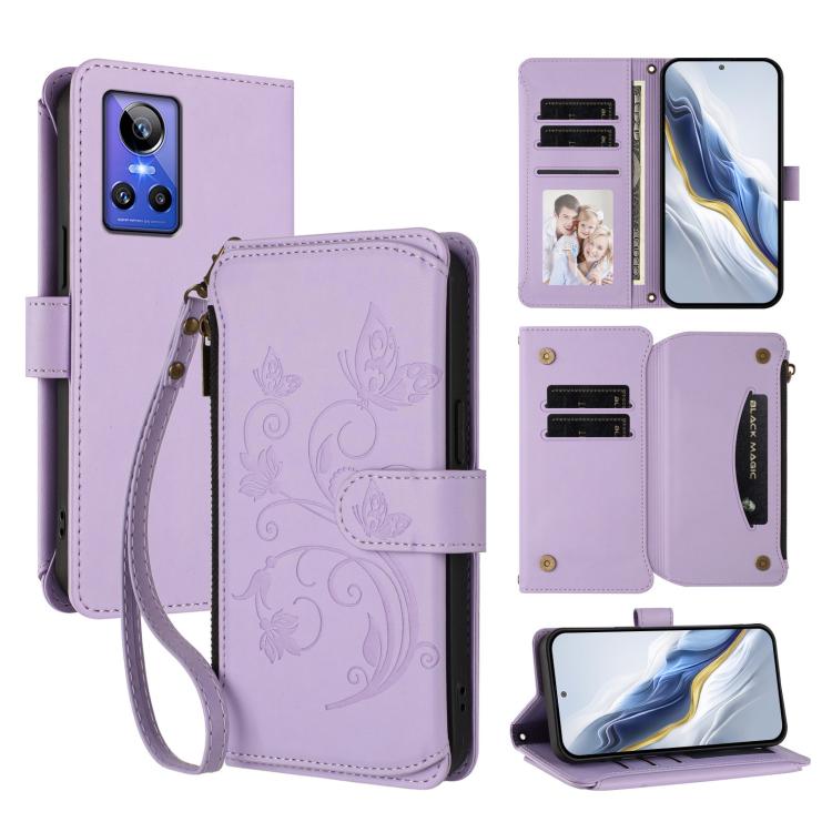 Butterfly Love Flower Multi-card Zipper Wallet Leather Phone Case, For Realme 10 Pro 5G, For Realme 10 Pro+ 5G, For Realme 10 4G Global, For Realme C30 4G / C30s / Narzo 50i, For Realme GT Neo 3T, For Realme 9 Pro+ 5G / Narzo 50 Pro 5G                 ...
