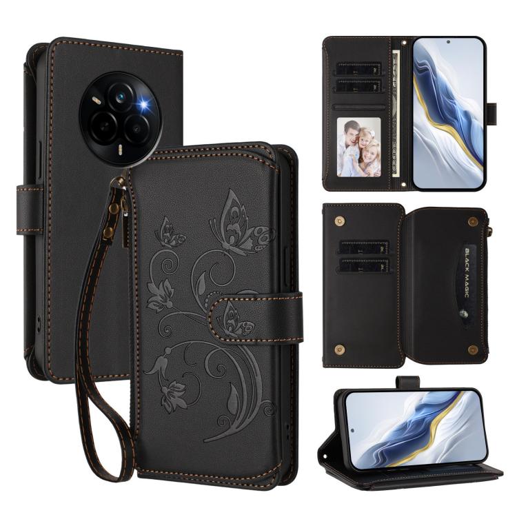 Butterfly Love Flower Multi-card Zipper Wallet Leather Phone Case, For Realme P4x 5G / OnePlus Nord CE6 Lite, For Realme 16T 5G Global, For Realme C100 / C85 5G Global / 15X 5G, For Realme P4 Power 4G, For Realme Note 80 4G Global, For Realme 16 5G Glo...