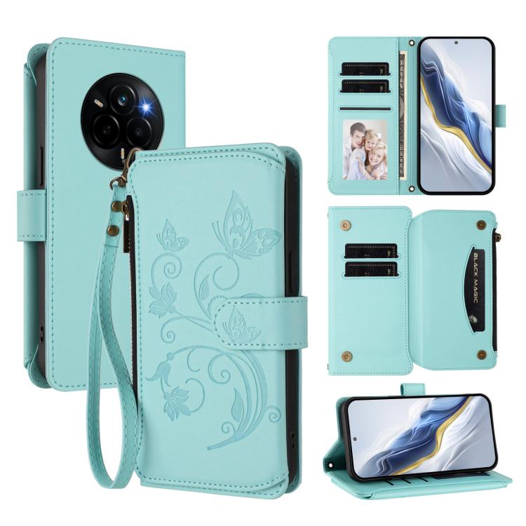 Butterfly Love Flower Multi-card Zipper Wallet Leather Phone Case, For Realme P4x 5G / OnePlus Nord CE6 Lite, For Realme 16T 5G Global, For Realme C100 / C85 5G Global / 15X 5G, For Realme P4 Power 4G, For Realme Note 80 4G Global, For Realme 16 5G Glo...