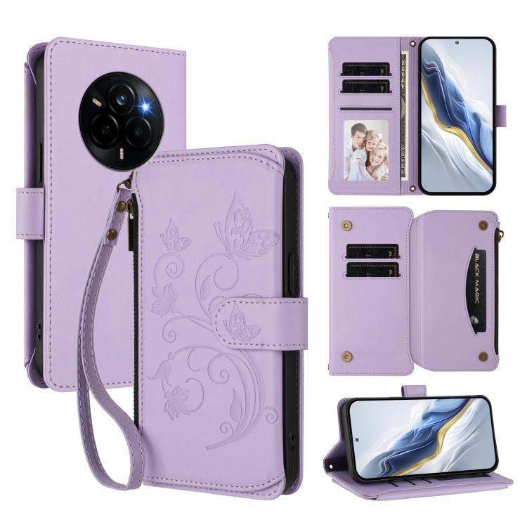 Butterfly Love Flower Multi-card Zipper Wallet Leather Phone Case, For Realme P4x 5G / OnePlus Nord CE6 Lite, For Realme 16T 5G Global, For Realme C100 / C85 5G Global / 15X 5G, For Realme P4 Power 4G, For Realme Note 80 4G Global, For Realme 16 5G Glo...