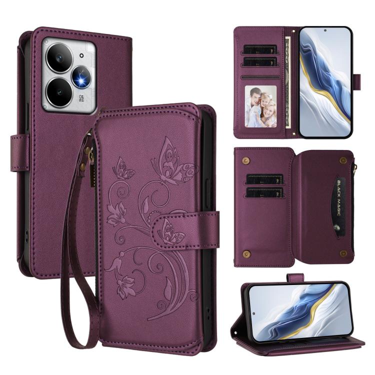 Butterfly Love Flower Multi-card Zipper Wallet Leather Phone Case, For Realme P4 5G, For Realme 15T 5G Global, For Realme C71 4G India, For Realme 15 5G / 15 Pro 5G, For Realme C71 4G Global, For Realme Neo7 Turbo, For Realme GT 7 5G India             ...
