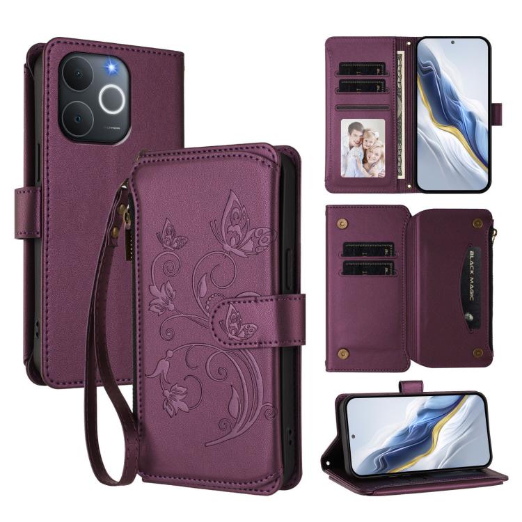 Butterfly Love Flower Multi-card Zipper Wallet Leather Phone Case, For Realme P4 5G, For Realme 15T 5G Global, For Realme C71 4G India, For Realme 15 5G / 15 Pro 5G, For Realme C71 4G Global, For Realme Neo7 Turbo, For Realme GT 7 5G India             ...