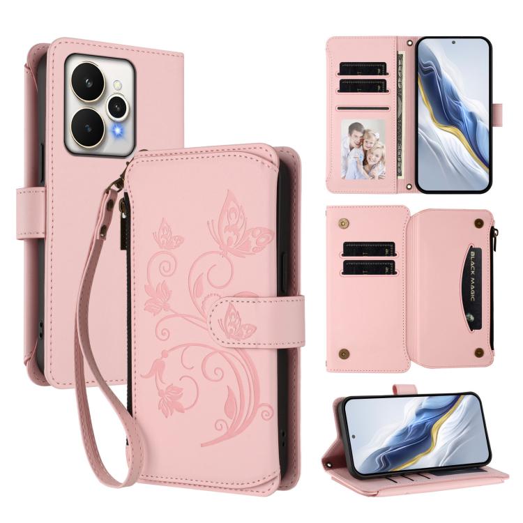 Butterfly Love Flower Multi-card Zipper Wallet Leather Phone Case, For Realme P4 5G, For Realme 15T 5G Global, For Realme C71 4G India, For Realme 15 5G / 15 Pro 5G, For Realme C71 4G Global, For Realme Neo7 Turbo, For Realme GT 7 5G India             ...