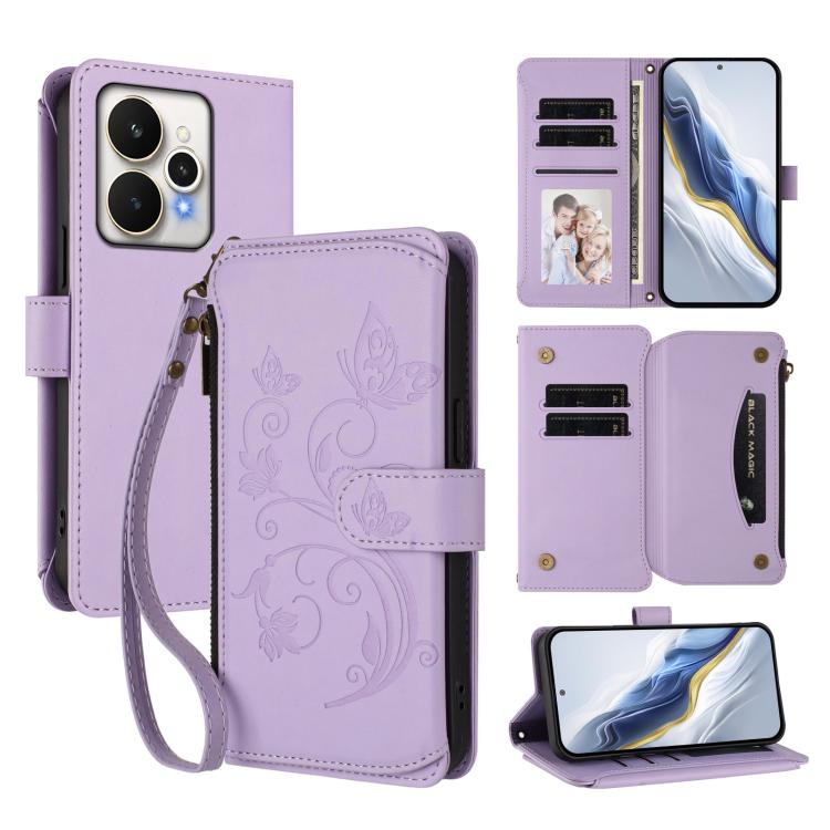 Butterfly Love Flower Multi-card Zipper Wallet Leather Phone Case, For Realme P4 5G, For Realme 15T 5G Global, For Realme C71 4G India, For Realme 15 5G / 15 Pro 5G, For Realme C71 4G Global, For Realme Neo7 Turbo, For Realme GT 7 5G India             ...