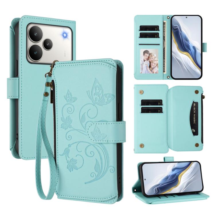 Butterfly Love Flower Multi-card Zipper Wallet Leather Phone Case, For Realme P4 5G, For Realme 15T 5G Global, For Realme C71 4G India, For Realme 15 5G / 15 Pro 5G, For Realme C71 4G Global, For Realme Neo7 Turbo, For Realme GT 7 5G India             ...