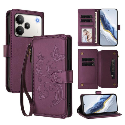 Butterfly Love Flower Multi-card Zipper Wallet Leather Phone Case, For Realme P4x 5G / OnePlus Nord CE6 Lite, For Realme 16T 5G Global, For Realme C100 / C85 5G Global / 15X 5G, For Realme P4 Power 4G, For Realme Note 80 4G Global, For Realme 16 5G Glo...