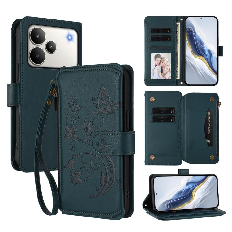 Butterfly Love Flower Multi-card Zipper Wallet Leather Phone Case, For Realme P4x 5G / OnePlus Nord CE6 Lite, For Realme 16T 5G Global, For Realme C100 / C85 5G Global / 15X 5G, For Realme P4 Power 4G, For Realme Note 80 4G Global, For Realme 16 5G Glo...