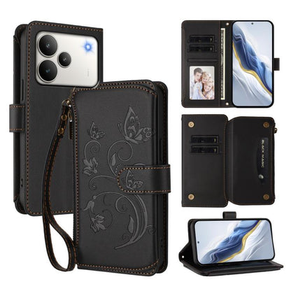 Butterfly Love Flower Multi-card Zipper Wallet Leather Phone Case, For Realme P4x 5G / OnePlus Nord CE6 Lite, For Realme 16T 5G Global, For Realme C100 / C85 5G Global / 15X 5G, For Realme P4 Power 4G, For Realme Note 80 4G Global, For Realme 16 5G Glo...