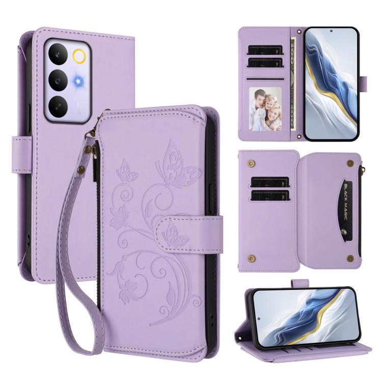 Butterfly Love Flower Multi-card Zipper Wallet Leather Phone Case, For Realme P4x 5G / OnePlus Nord CE6 Lite, For Realme 16T 5G Global, For Realme C100 / C85 5G Global / 15X 5G, For Realme P4 Power 4G, For Realme Note 80 4G Global, For Realme 16 5G Glo...