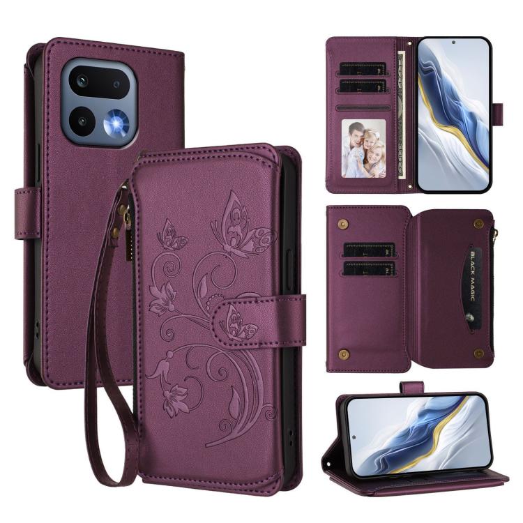 Butterfly Love Flower Multi-card Zipper Wallet Leather Phone Case, For Realme P4x 5G / OnePlus Nord CE6 Lite, For Realme 16T 5G Global, For Realme C100 / C85 5G Global / 15X 5G, For Realme P4 Power 4G, For Realme Note 80 4G Global, For Realme 16 5G Glo...