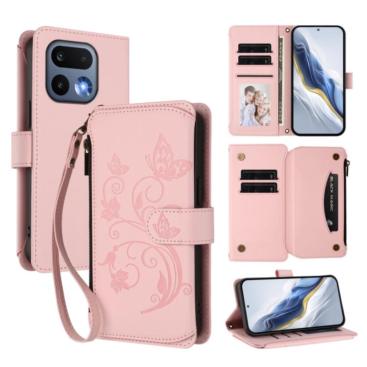 Butterfly Love Flower Multi-card Zipper Wallet Leather Phone Case, For Realme P4x 5G / OnePlus Nord CE6 Lite, For Realme 16T 5G Global, For Realme C100 / C85 5G Global / 15X 5G, For Realme P4 Power 4G, For Realme Note 80 4G Global, For Realme 16 5G Glo...