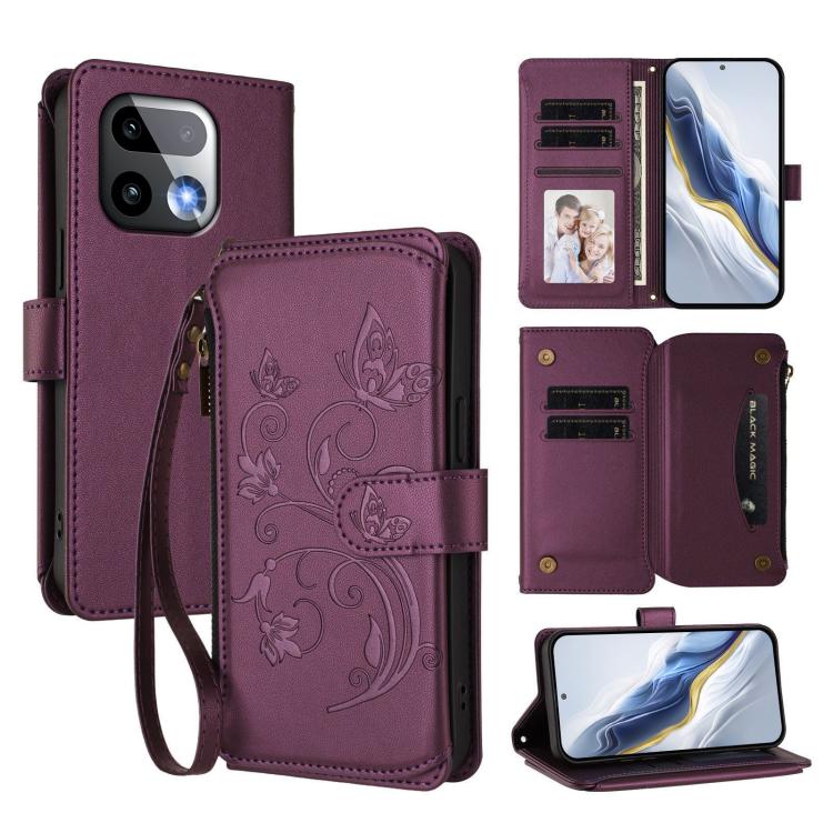 Butterfly Love Flower Multi-card Zipper Wallet Leather Phone Case, For Realme P4x 5G / OnePlus Nord CE6 Lite, For Realme 16T 5G Global, For Realme C100 / C85 5G Global / 15X 5G, For Realme P4 Power 4G, For Realme Note 80 4G Global, For Realme 16 5G Glo...