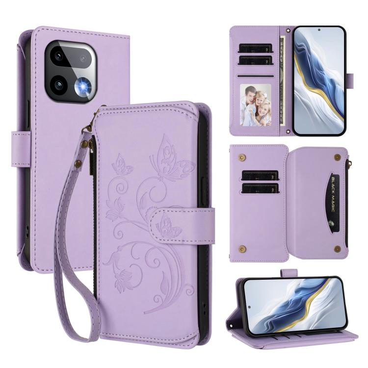 Butterfly Love Flower Multi-card Zipper Wallet Leather Phone Case, For Realme P4x 5G / OnePlus Nord CE6 Lite, For Realme 16T 5G Global, For Realme C100 / C85 5G Global / 15X 5G, For Realme P4 Power 4G, For Realme Note 80 4G Global, For Realme 16 5G Glo...