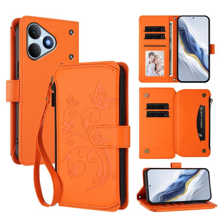 Butterfly Love Flower Multi-card Zipper Wallet Leather Phone Case, For Realme P4x 5G / OnePlus Nord CE6 Lite, For Realme 16T 5G Global, For Realme C100 / C85 5G Global / 15X 5G, For Realme P4 Power 4G, For Realme Note 80 4G Global, For Realme 16 5G Glo...