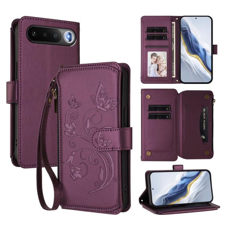 Butterfly Love Flower Multi-card Zipper Wallet Leather Phone Case, For Realme P4x 5G / OnePlus Nord CE6 Lite, For Realme 16T 5G Global, For Realme C100 / C85 5G Global / 15X 5G, For Realme P4 Power 4G, For Realme Note 80 4G Global, For Realme 16 5G Glo...