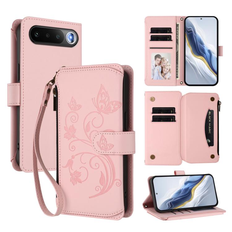 Butterfly Love Flower Multi-card Zipper Wallet Leather Phone Case, For Realme P4x 5G / OnePlus Nord CE6 Lite, For Realme 16T 5G Global, For Realme C100 / C85 5G Global / 15X 5G, For Realme P4 Power 4G, For Realme Note 80 4G Global, For Realme 16 5G Glo...