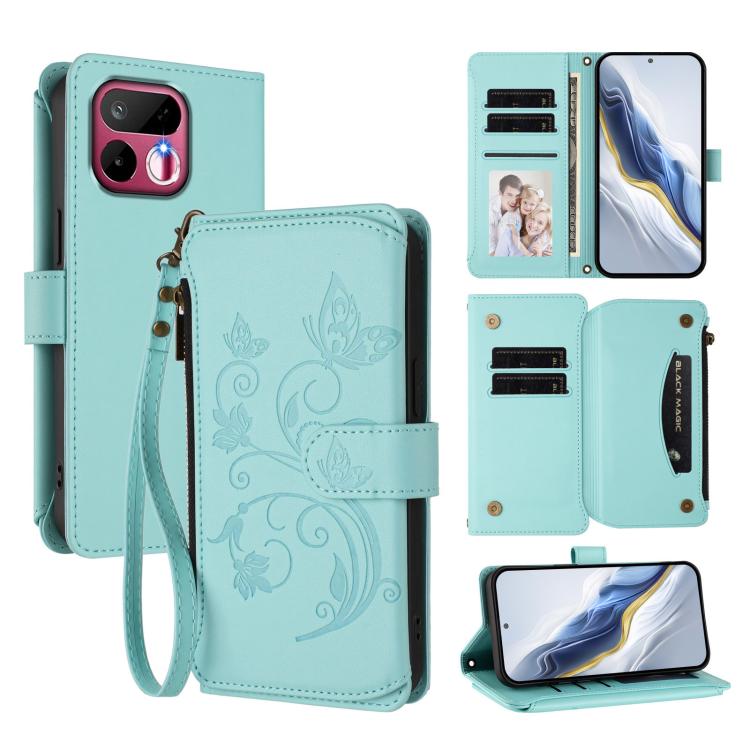 Butterfly Love Flower Multi-card Zipper Wallet Leather Phone Case, For Realme P4x 5G / OnePlus Nord CE6 Lite, For Realme 16T 5G Global, For Realme C100 / C85 5G Global / 15X 5G, For Realme P4 Power 4G, For Realme Note 80 4G Global, For Realme 16 5G Glo...