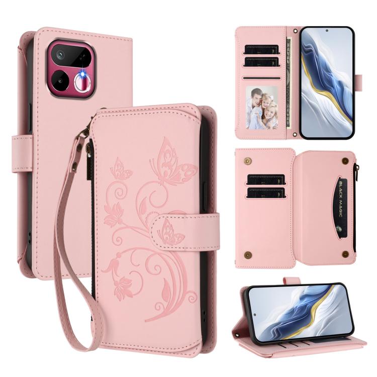 Butterfly Love Flower Multi-card Zipper Wallet Leather Phone Case, For Realme P4x 5G / OnePlus Nord CE6 Lite, For Realme 16T 5G Global, For Realme C100 / C85 5G Global / 15X 5G, For Realme P4 Power 4G, For Realme Note 80 4G Global, For Realme 16 5G Glo...
