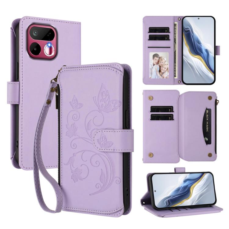 Butterfly Love Flower Multi-card Zipper Wallet Leather Phone Case, For Realme P4x 5G / OnePlus Nord CE6 Lite, For Realme 16T 5G Global, For Realme C100 / C85 5G Global / 15X 5G, For Realme P4 Power 4G, For Realme Note 80 4G Global, For Realme 16 5G Glo...