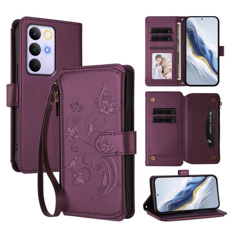 Butterfly Love Flower Multi-card Zipper Wallet Leather Phone Case, For Realme P4x 5G / OnePlus Nord CE6 Lite, For Realme 16T 5G Global, For Realme C100 / C85 5G Global / 15X 5G, For Realme P4 Power 4G, For Realme Note 80 4G Global, For Realme 16 5G Glo...