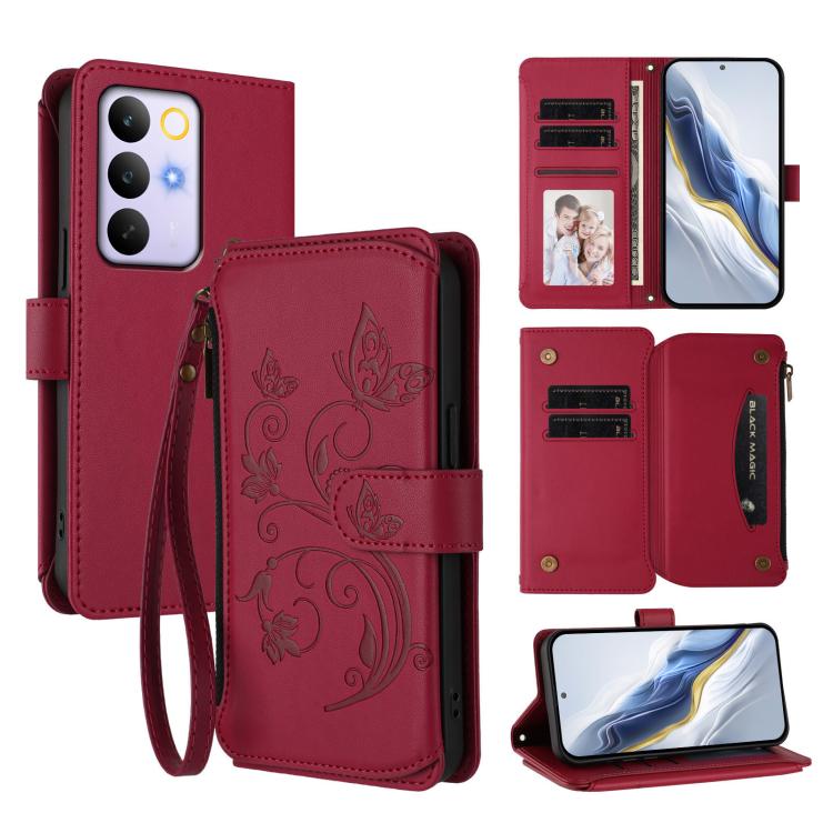 Butterfly Love Flower Multi-card Zipper Wallet Leather Phone Case, For Realme P4x 5G / OnePlus Nord CE6 Lite, For Realme 16T 5G Global, For Realme C100 / C85 5G Global / 15X 5G, For Realme P4 Power 4G, For Realme Note 80 4G Global, For Realme 16 5G Glo...