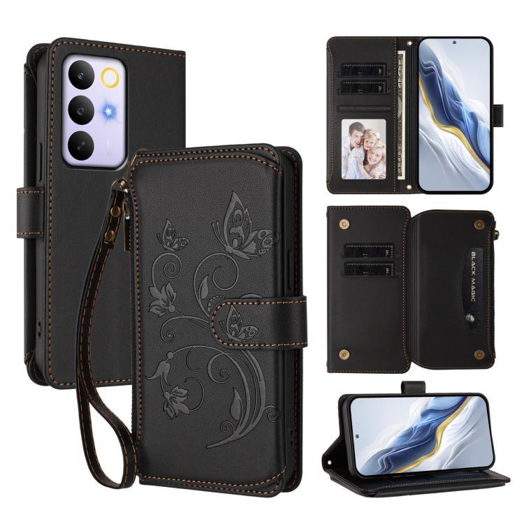 Butterfly Love Flower Multi-card Zipper Wallet Leather Phone Case, For Realme P4x 5G / OnePlus Nord CE6 Lite, For Realme 16T 5G Global, For Realme C100 / C85 5G Global / 15X 5G, For Realme P4 Power 4G, For Realme Note 80 4G Global, For Realme 16 5G Glo...