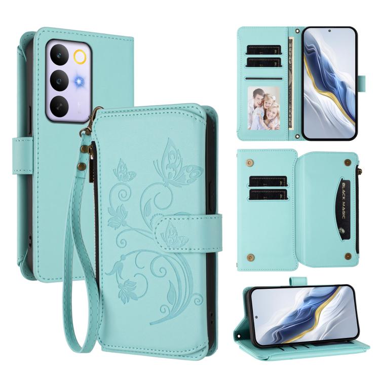 Butterfly Love Flower Multi-card Zipper Wallet Leather Phone Case, For Realme P4x 5G / OnePlus Nord CE6 Lite, For Realme 16T 5G Global, For Realme C100 / C85 5G Global / 15X 5G, For Realme P4 Power 4G, For Realme Note 80 4G Global, For Realme 16 5G Glo...