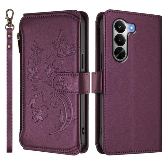 Butterfly Love Flower Multi-card Zipper Wallet Leather Phone Case, For Realme P4x 5G / OnePlus Nord CE6 Lite, For Realme 16T 5G Global, For Realme C100 / C85 5G Global / 15X 5G, For Realme P4 Power 4G, For Realme Note 80 4G Global, For Realme 16 5G Glo...